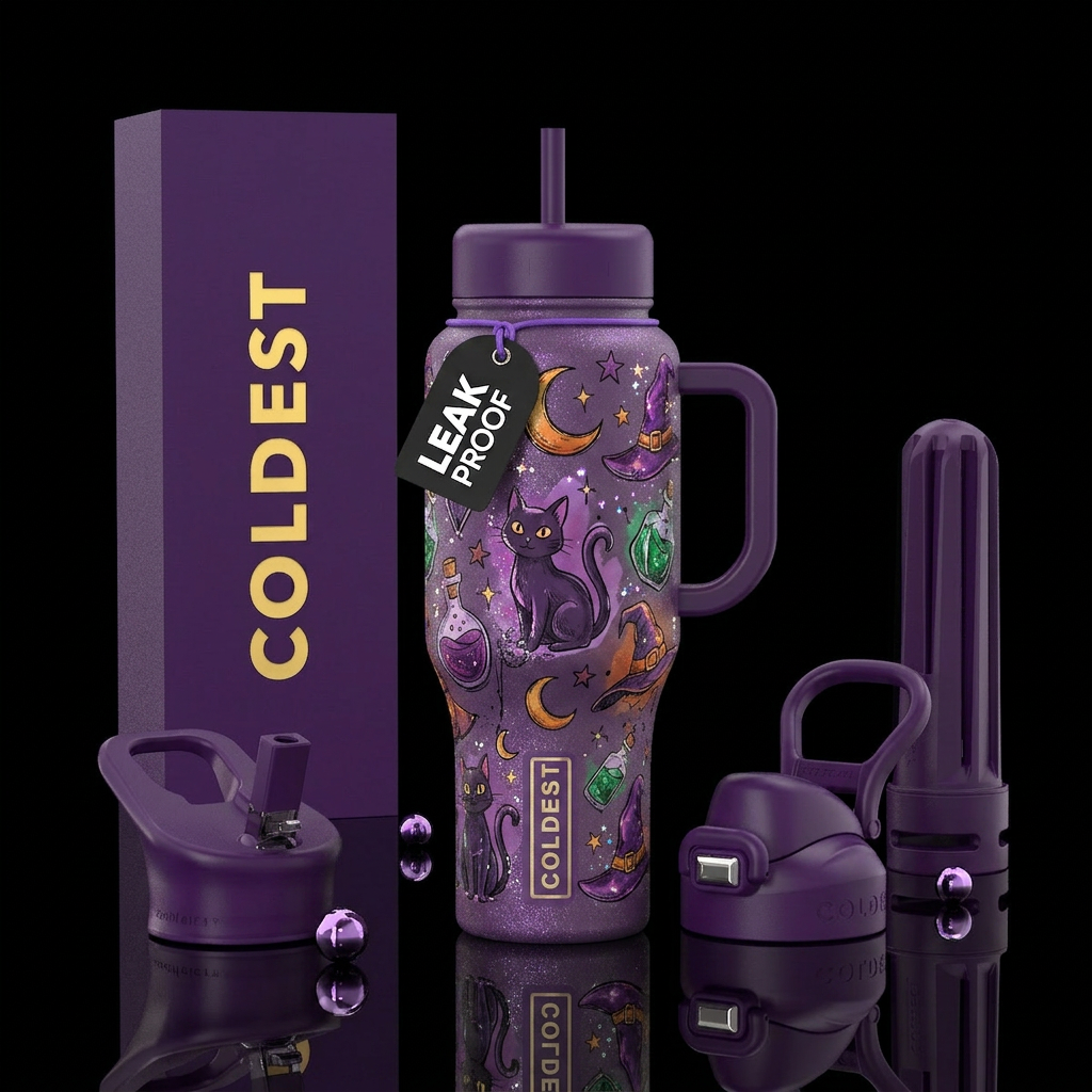 Halloween  cats water bottle design