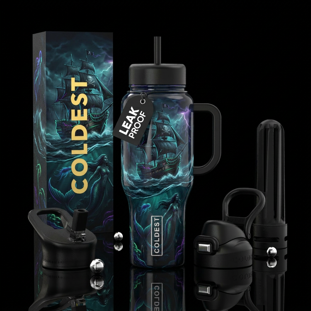 Stormy sea water bottle design
