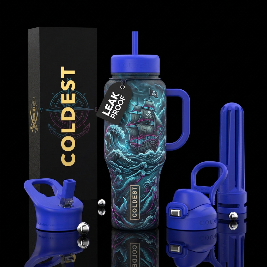 Stormy sea water bottle design