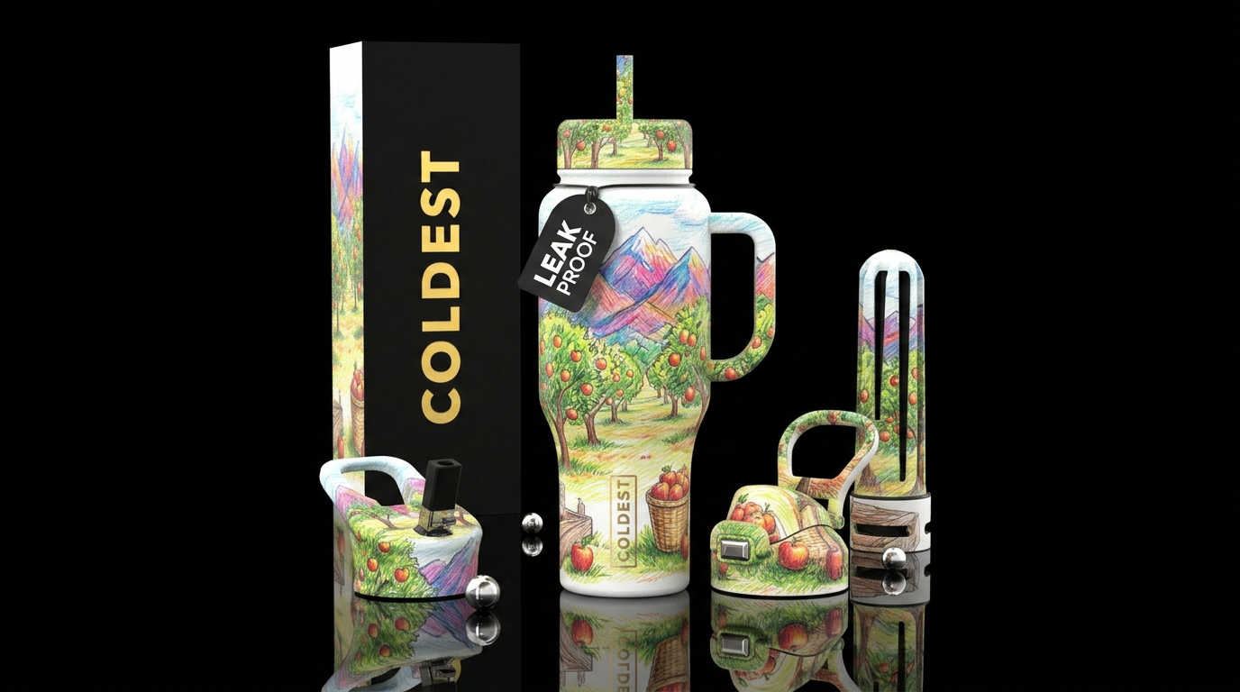 Apple trees water bottle design