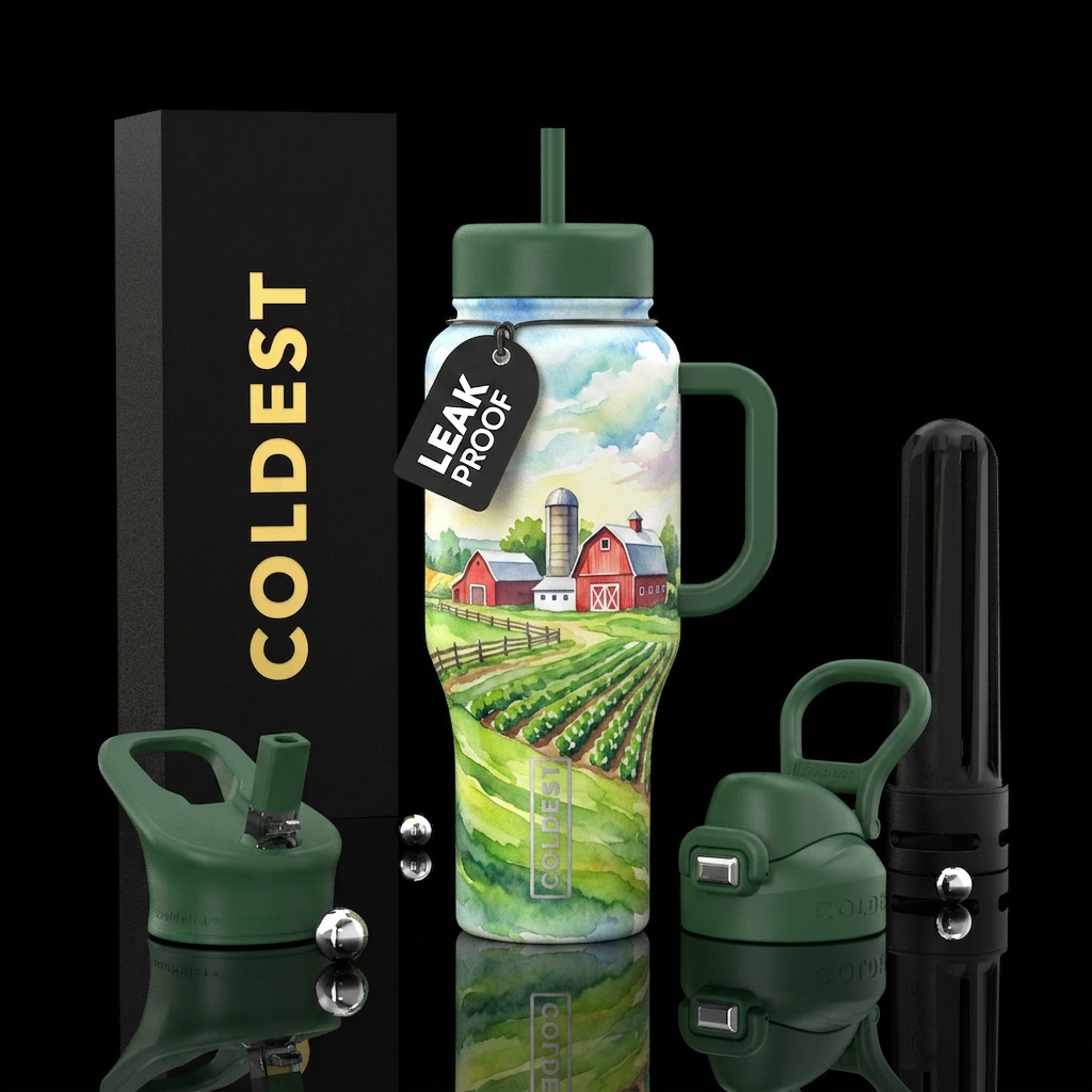 Wisconsin farm land water color painting water bottle design