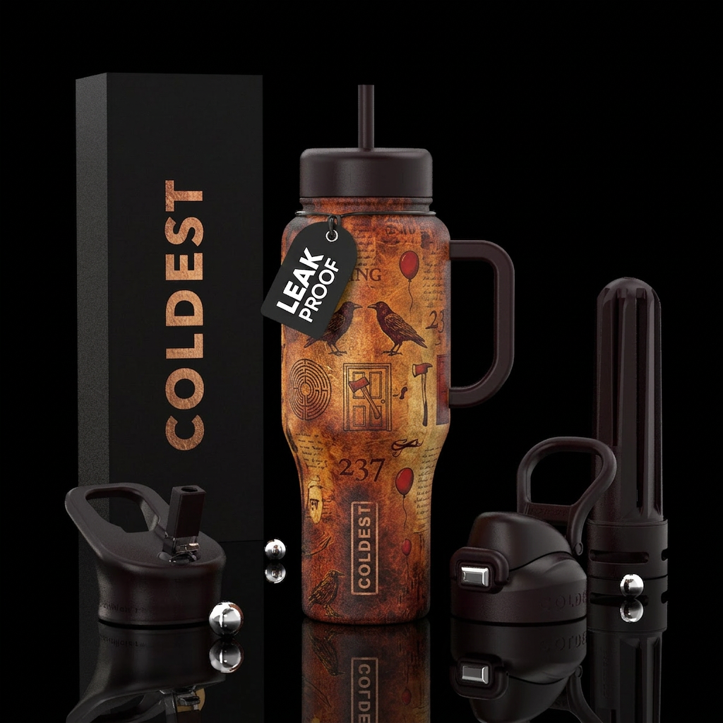 Halloween, Stephen King inspired, spooky, textured... water bottle design