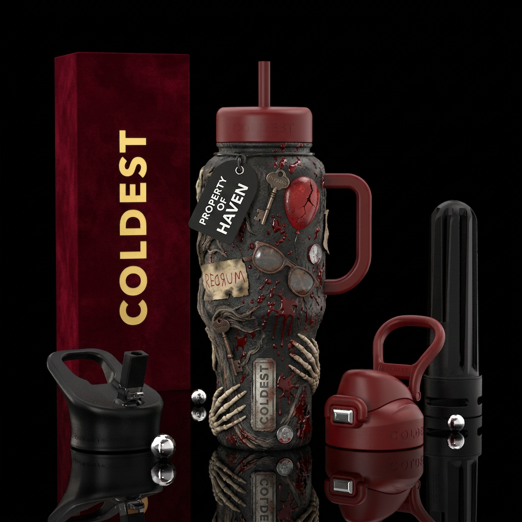 Halloween, Stephen King inspired, spooky, textured... water bottle design