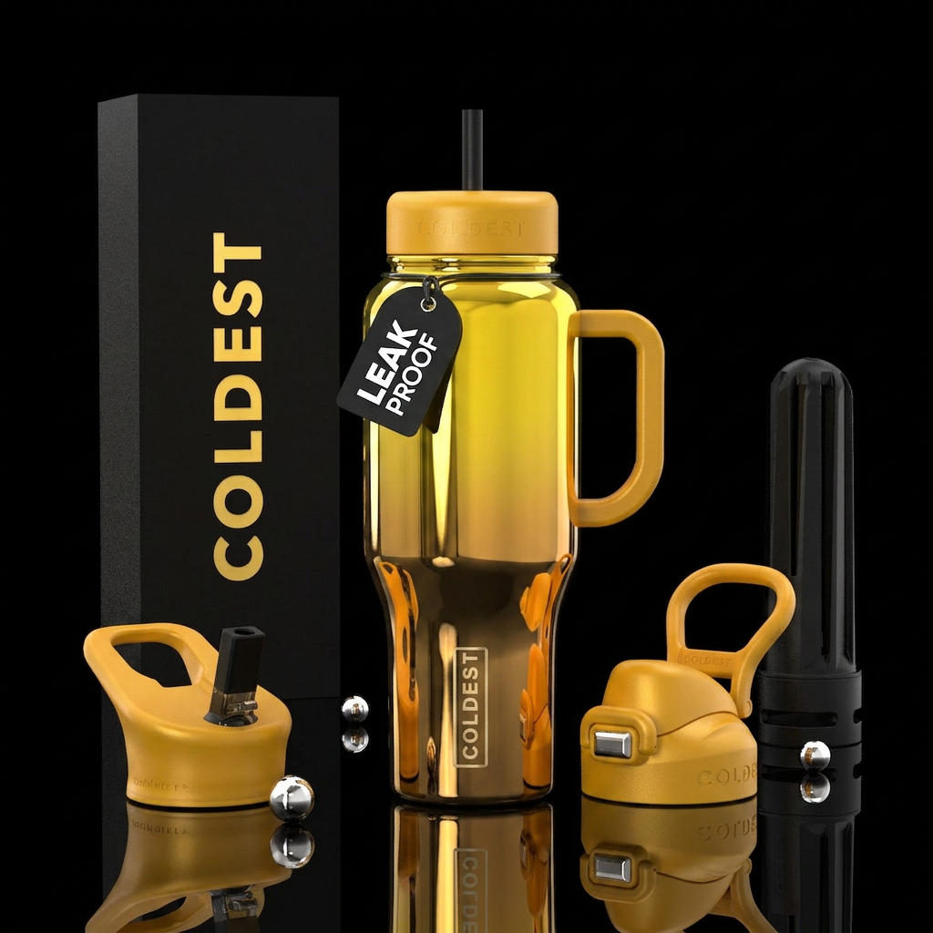 Golden yellow ombre, reflection bottle water bottle design