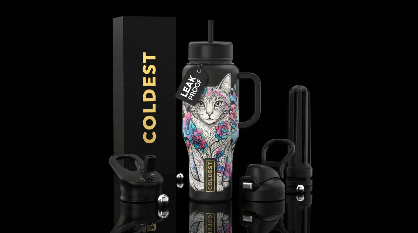 Flower cat water bottle design