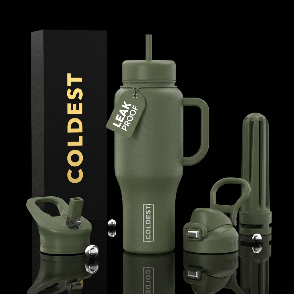 Army green water bottle design