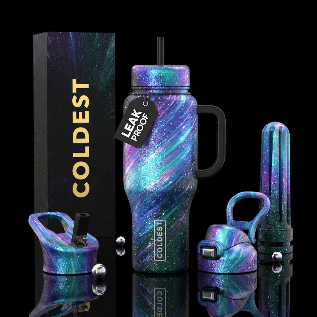 Hyperspace Glitter water bottle design