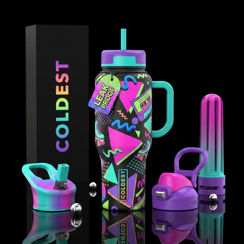 90s vibe water bottle design