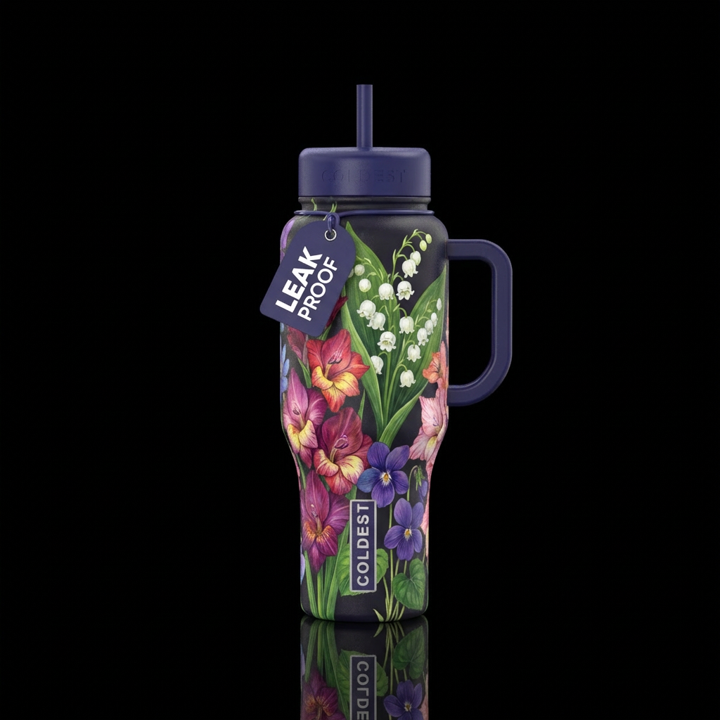 Birth flowers, August, may, February water bottle design