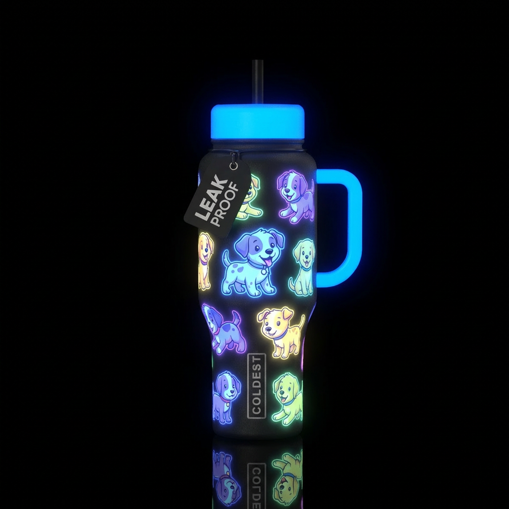 Glowie puppies water bottle design