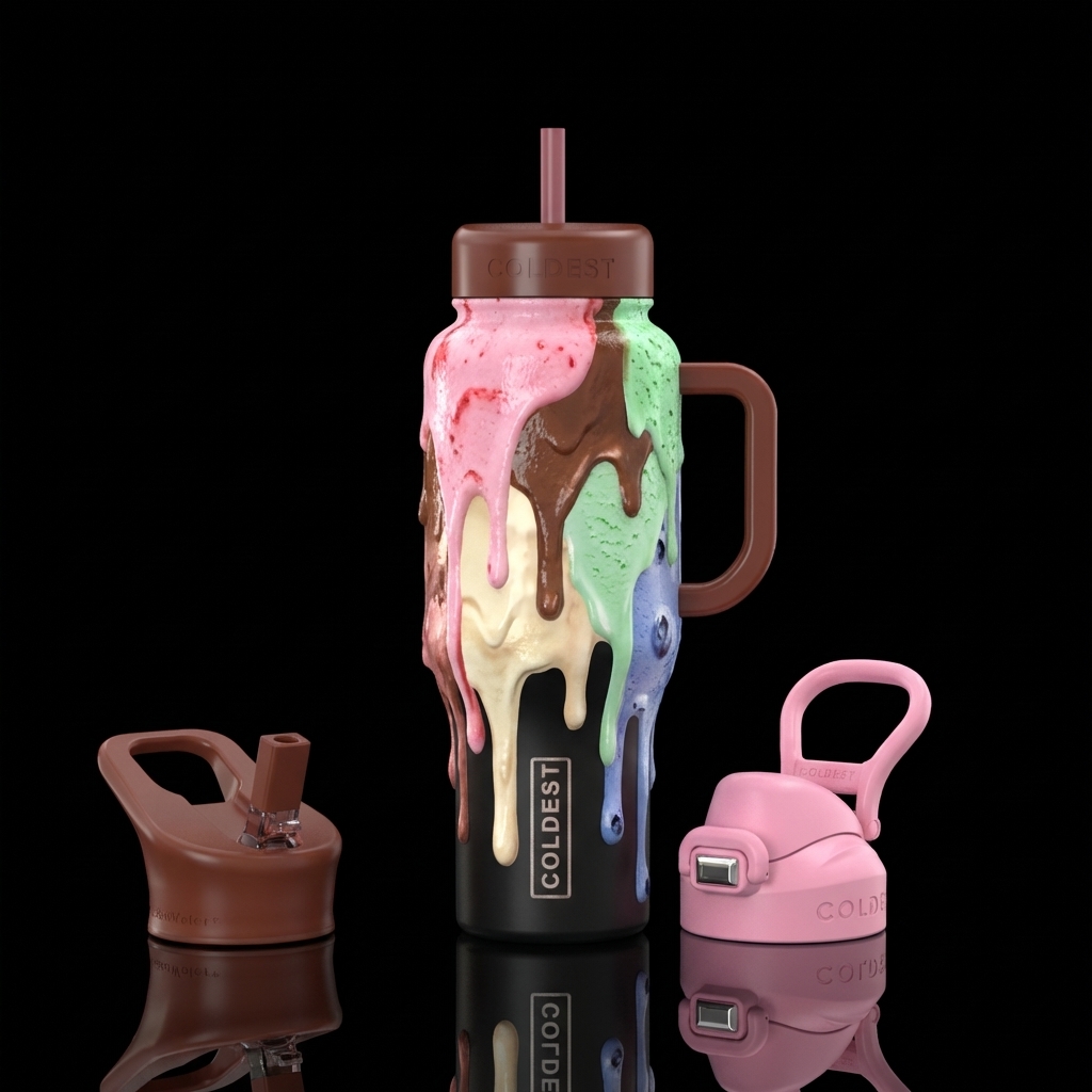 ice cream, drip,  texture water bottle design