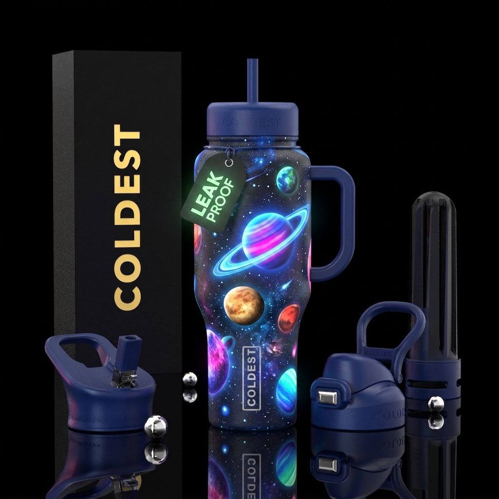 Glowie planets water bottle design