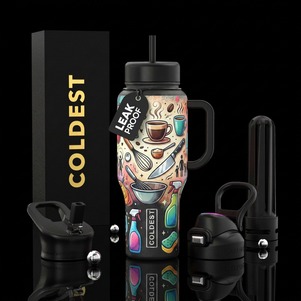 Mom life, coffee, cooking, cleaning water bottle design