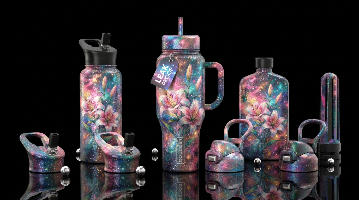 Glitter, multiverse, multicolor, Lily water bottle design