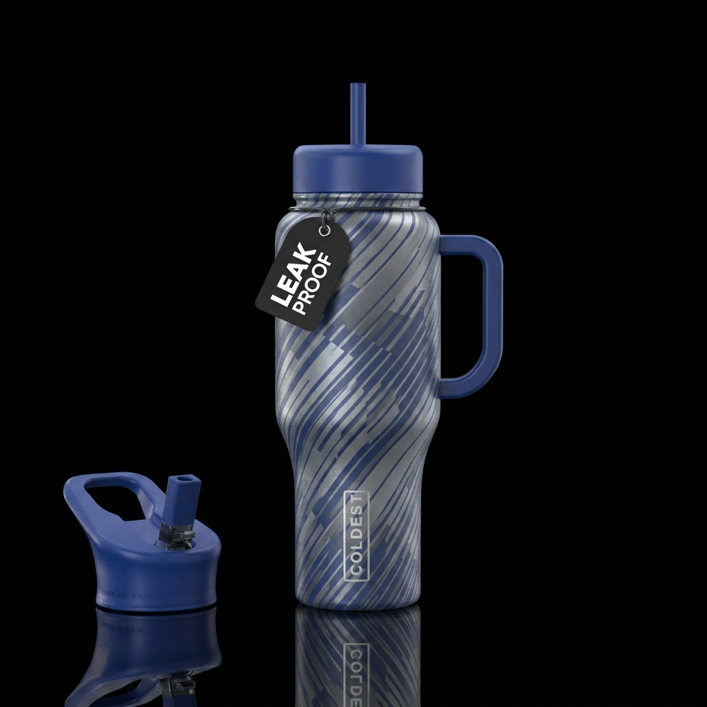 gray and blue monochromatic  diagonal design water bottle design