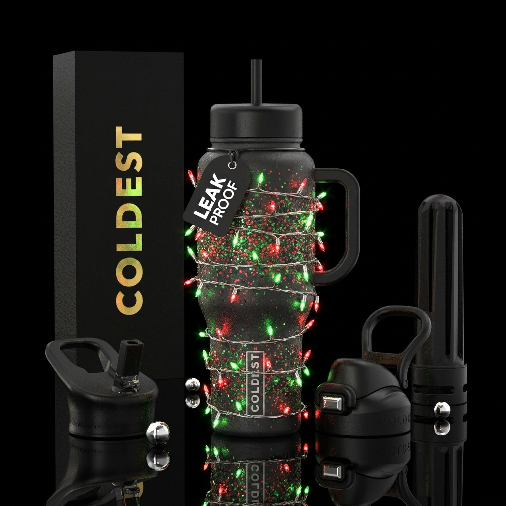 glow in the dark christmas lights strung around th... water bottle design