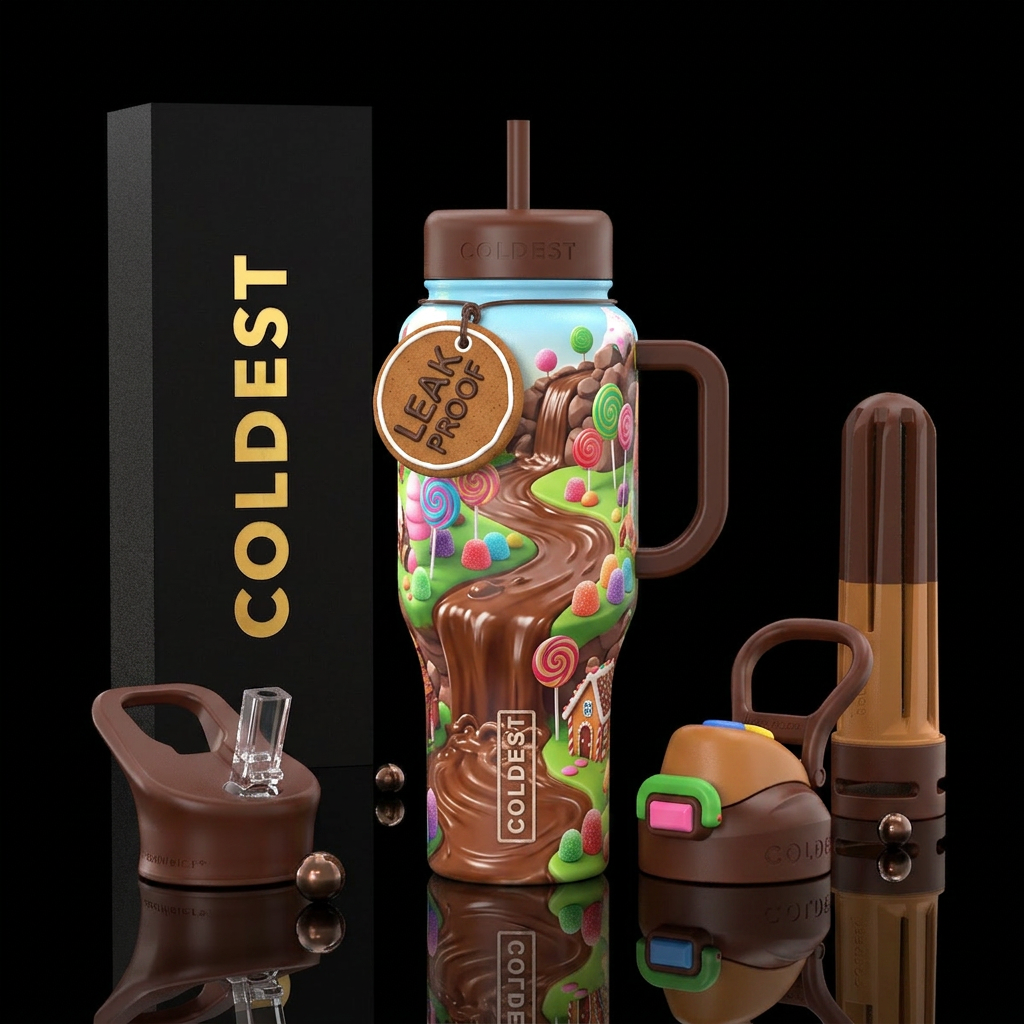 chacolate falls in a caNDYLAND water bottle design