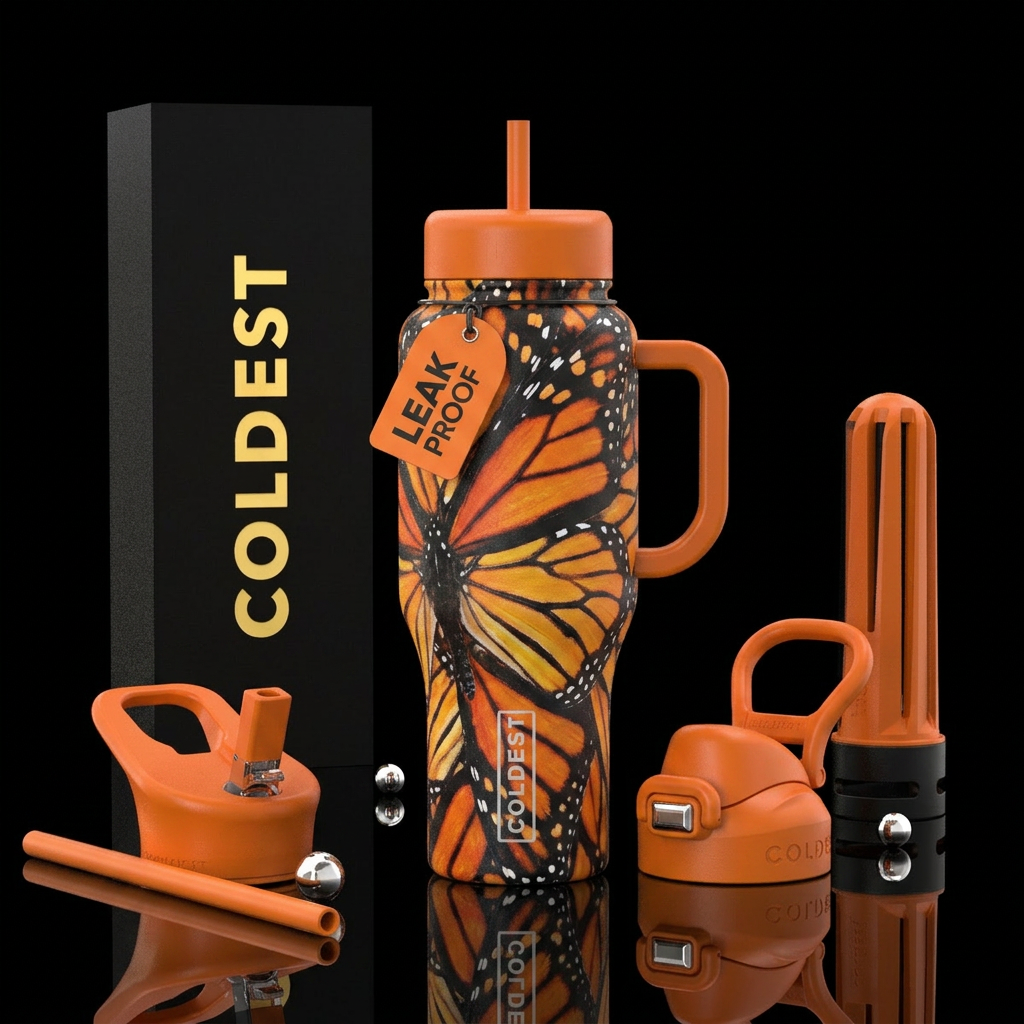 monarck butterflu wings pattern water bottle design