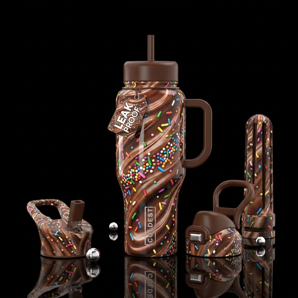 color Sprinkles with chocolate swirls water bottle design