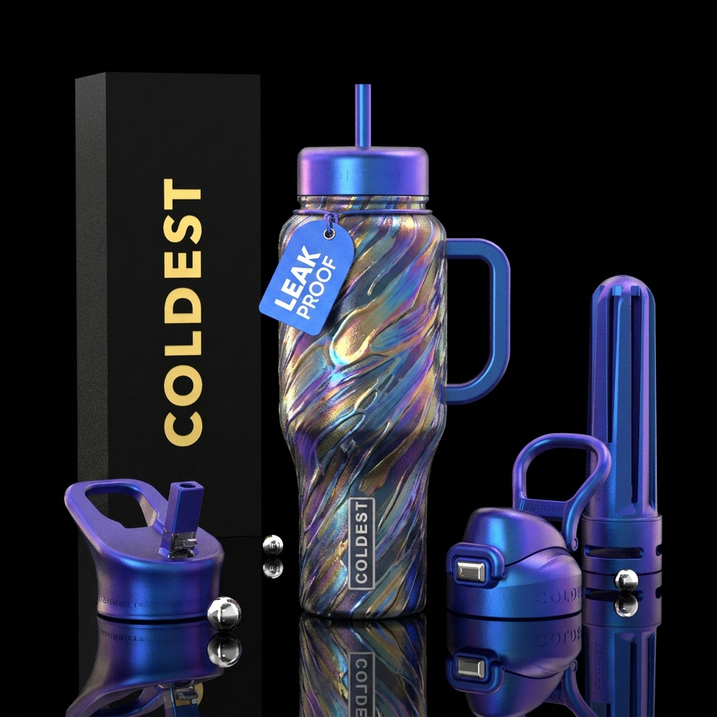 glue  streaks with irredescent brushes water bottle design