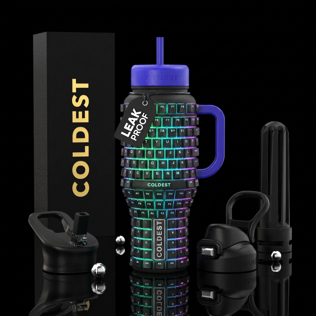 keyboard that surrounds the whole cup with glow in... water bottle design