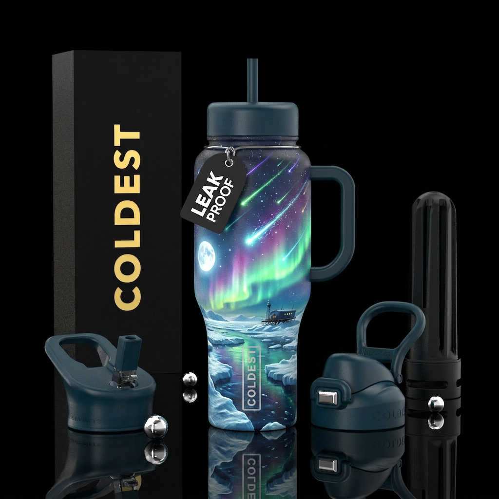Antarctica with the aura borealis and glow in the ... water bottle design