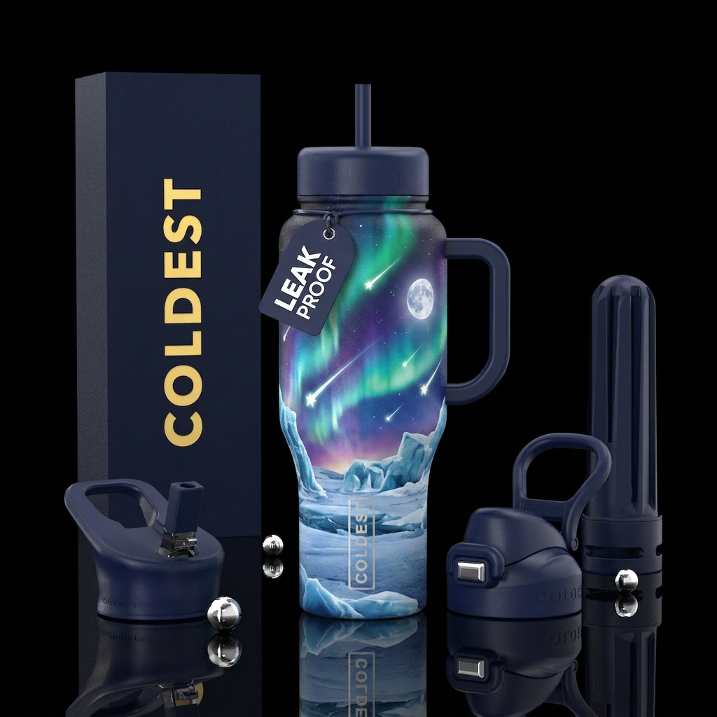 Antarctica with the aura borealis and glow in the ... water bottle design