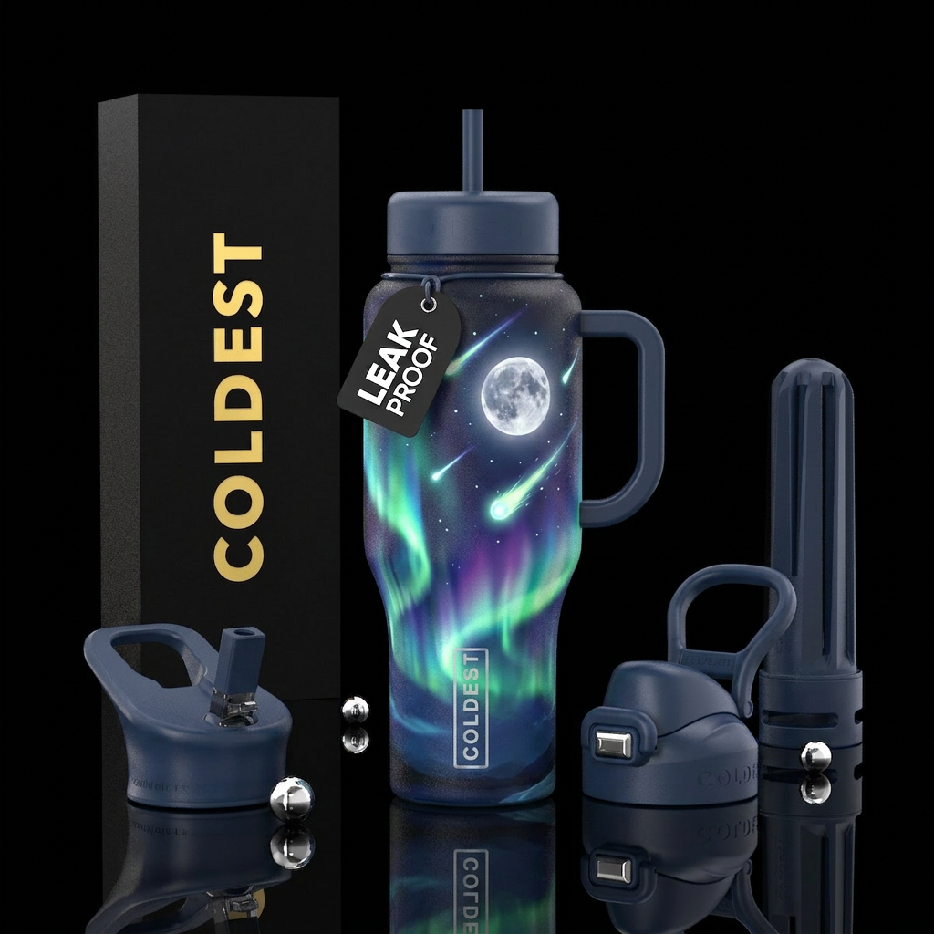 Antarctica with the aura borealis and glow in the ... water bottle design