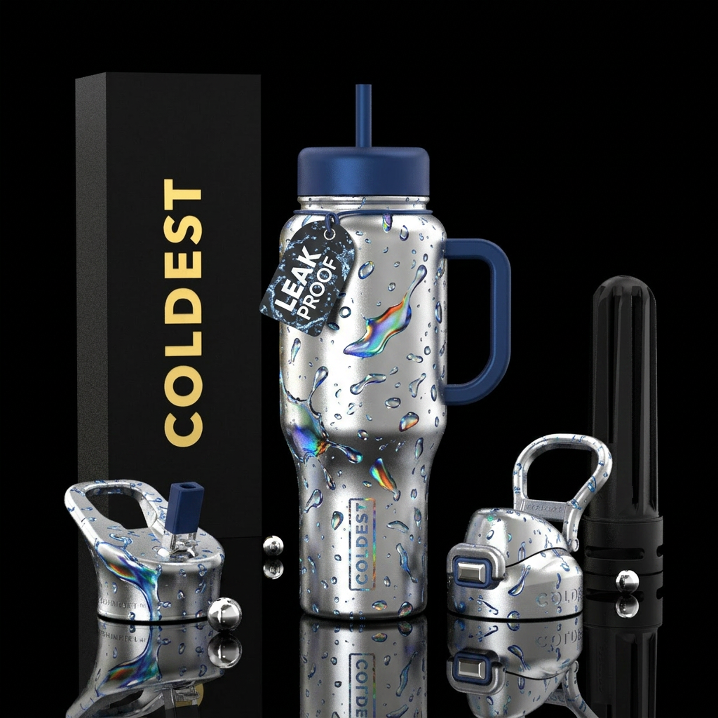 different water splatters in a silver background water bottle design