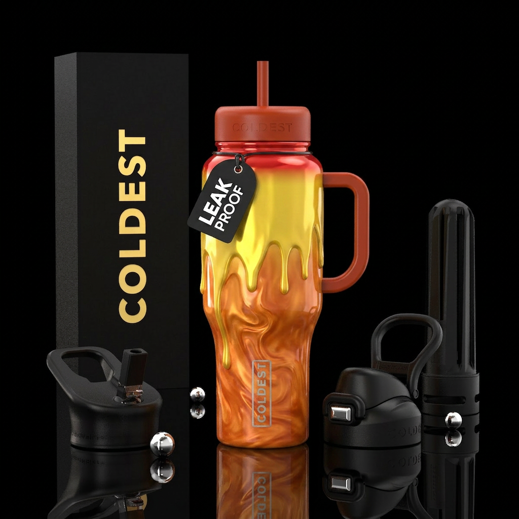 shinning melting yellow, red on top dripping to th... water bottle design