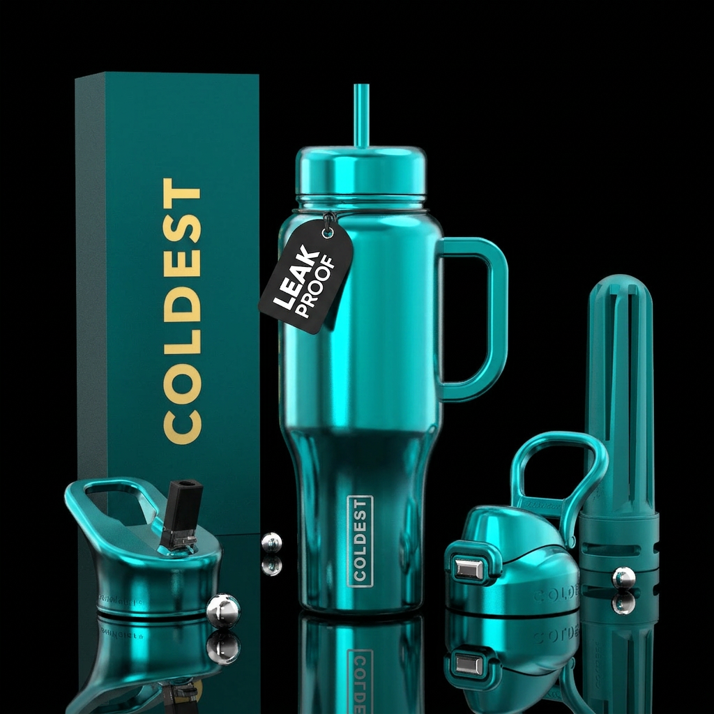 shinny teal water bottle design