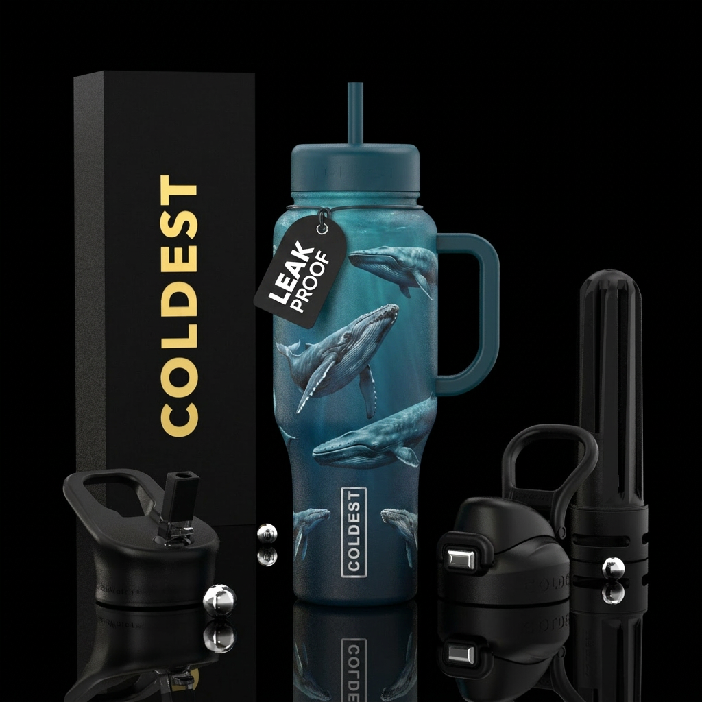 on the ocean seeing whales water bottle design
