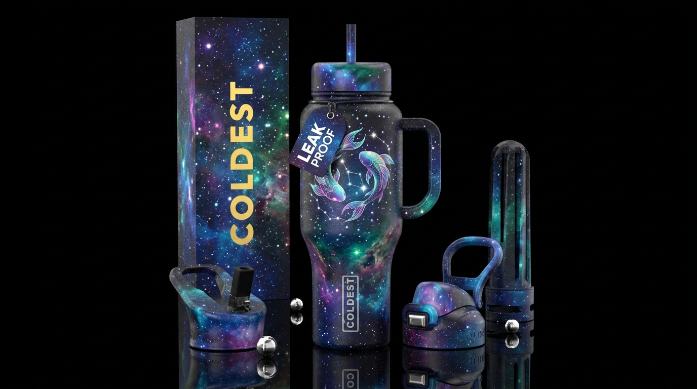 pisces fish   surrounded by space and stars water bottle design