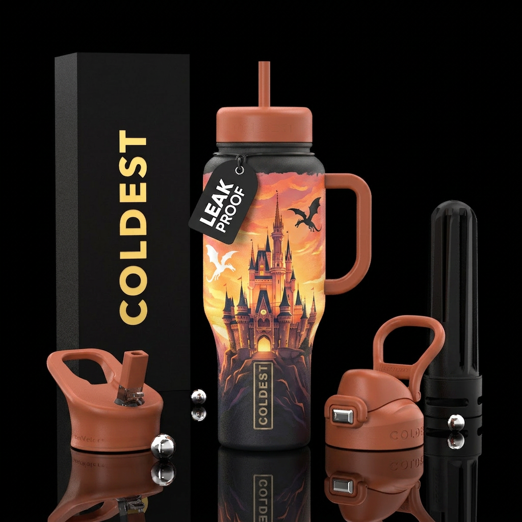 white and black dragon silhouette flying heading a... water bottle design