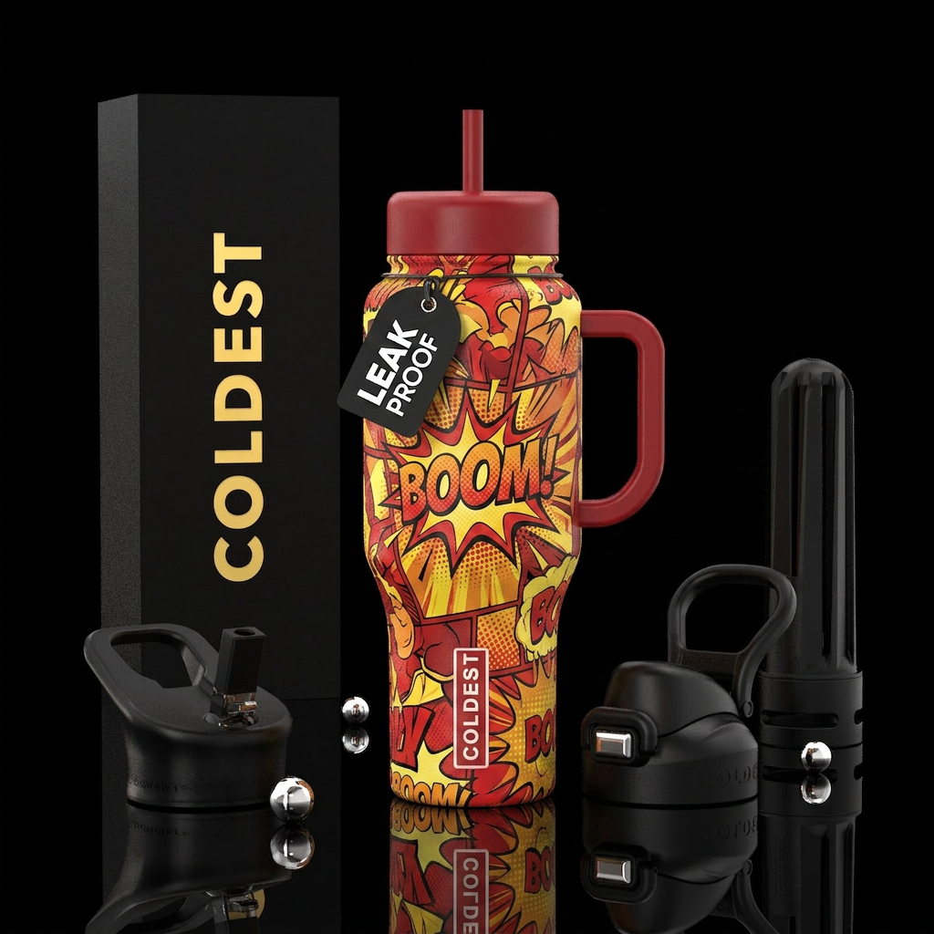 comic boom design water bottle design