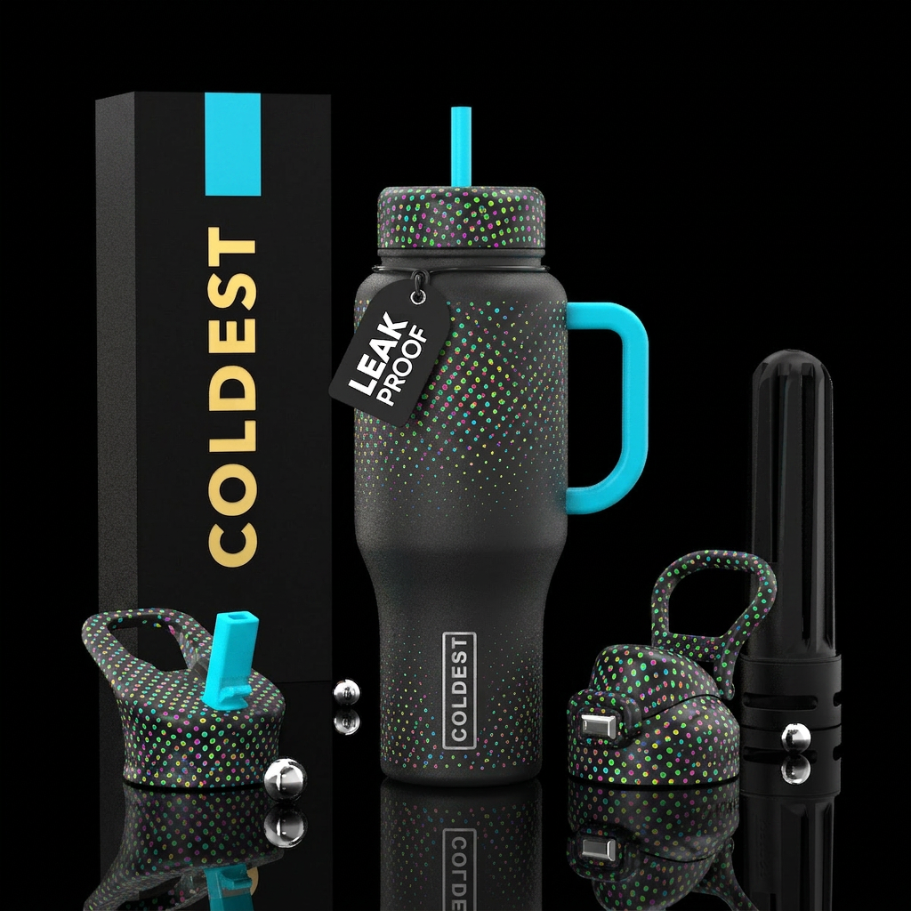 small comic strip dots water bottle design