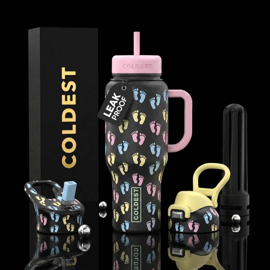 baby feet patterns water bottle design