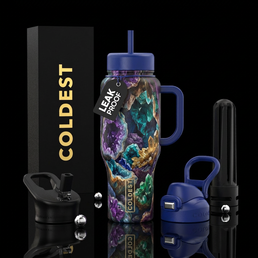 geo rocks in a cave water bottle design