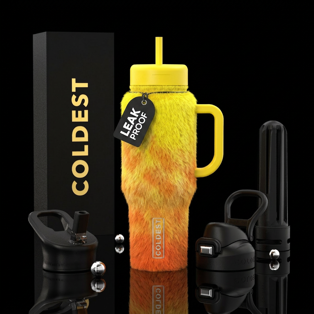 orange fur like on the bottom of the cup then mix ... water bottle design