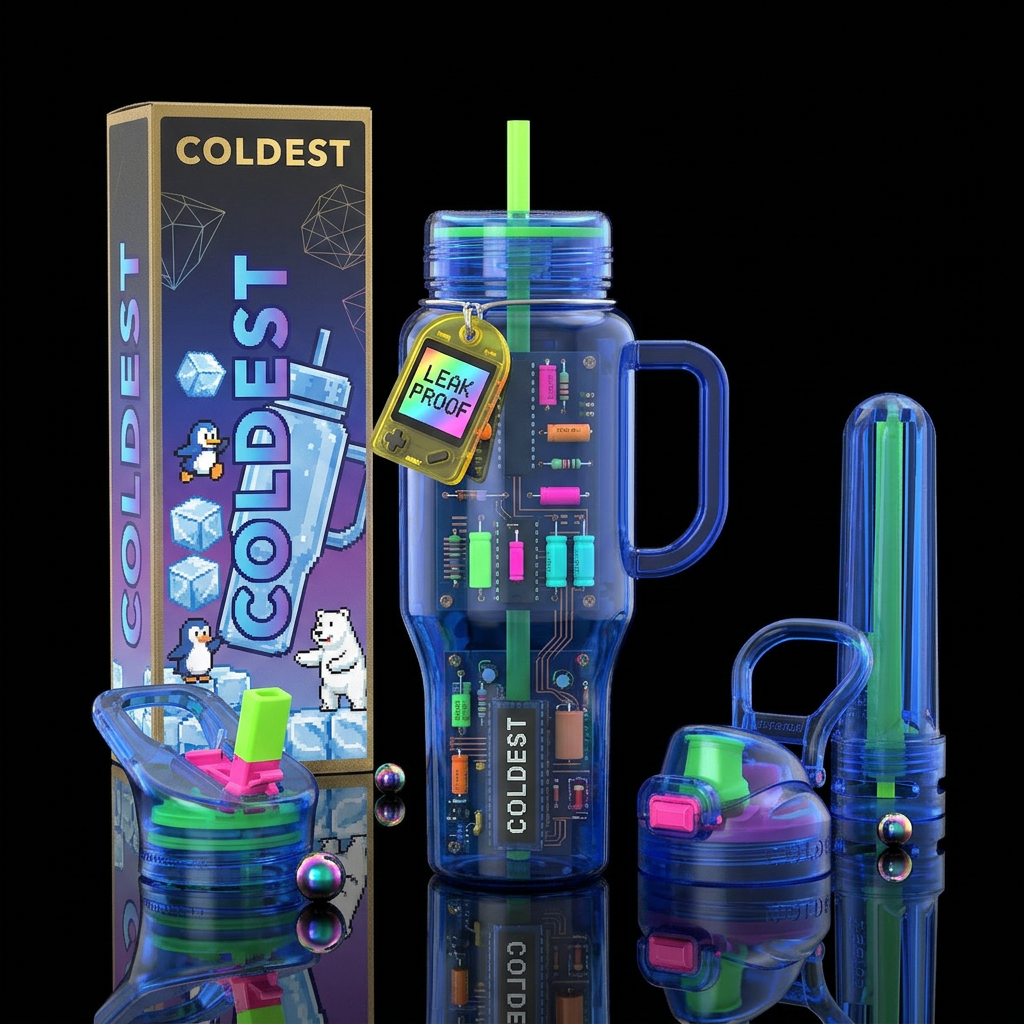 90s electronics water bottle design