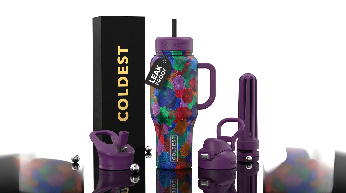 colorful textured blotches water bottle design
