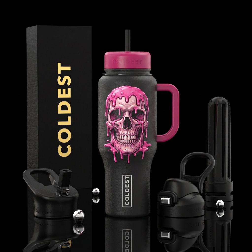 skull with pink slime melting of the skull water bottle design