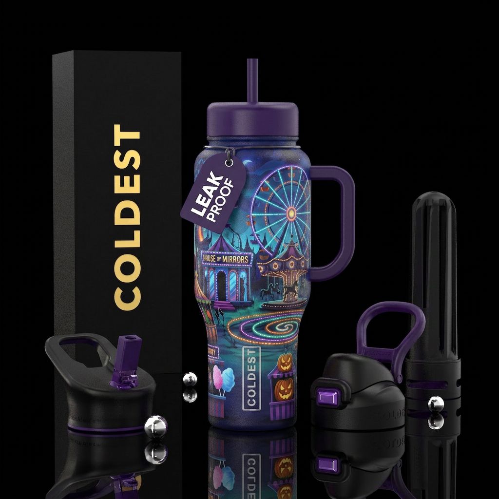 halloween carnival setting water bottle design