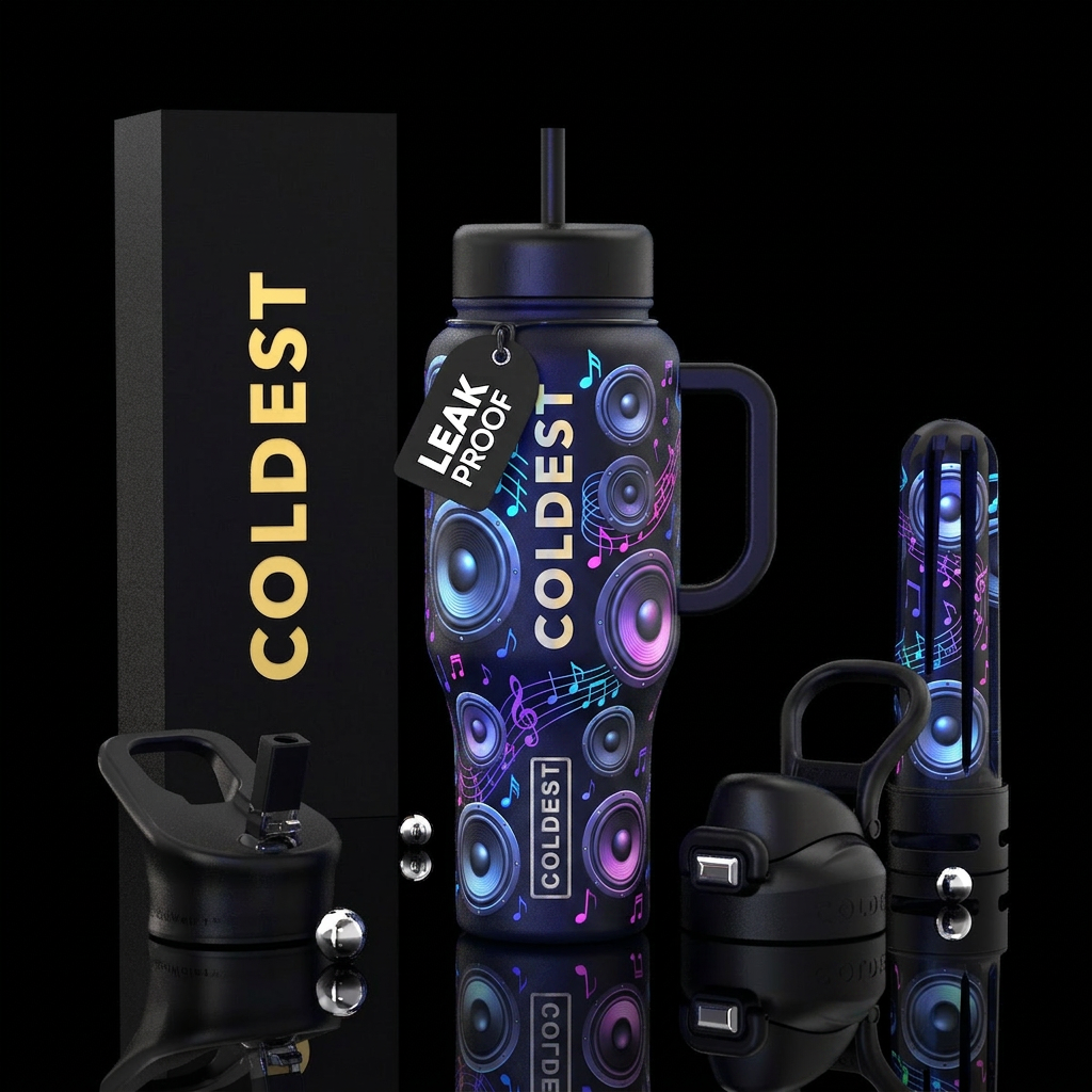 black light different sizes music speakers surroun... water bottle design