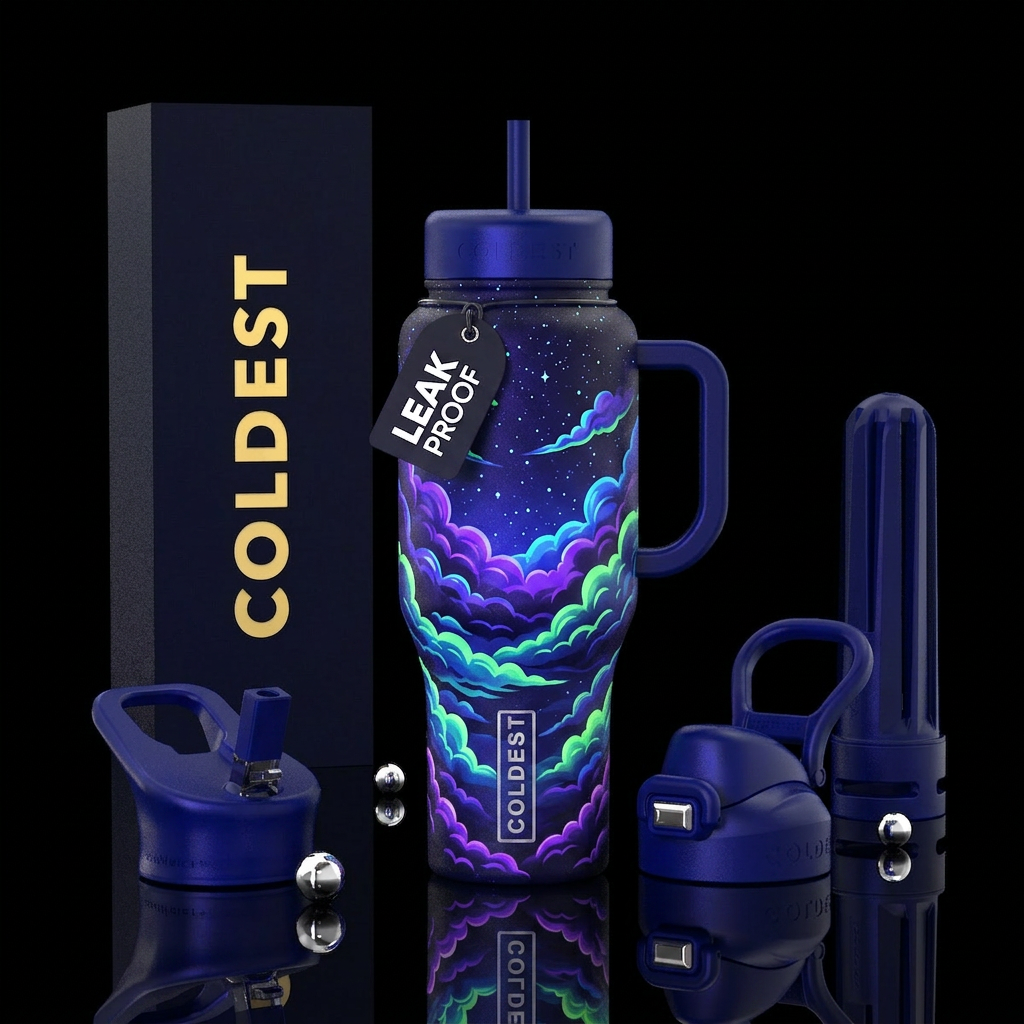 black light and glow in the dark clouds above the ... water bottle design