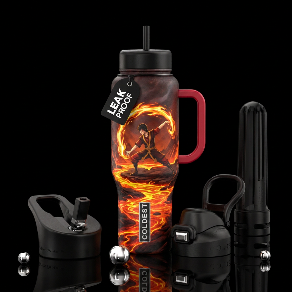 fire bending on a lava pit water bottle design