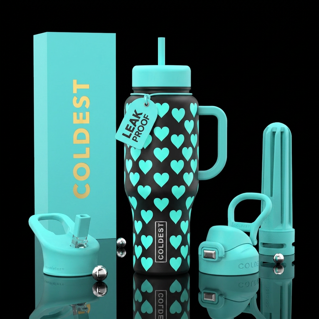 Aqua hearts water bottle design