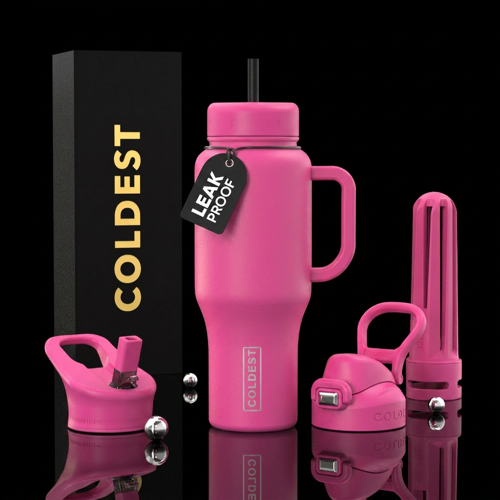 Pink, matte water bottle design