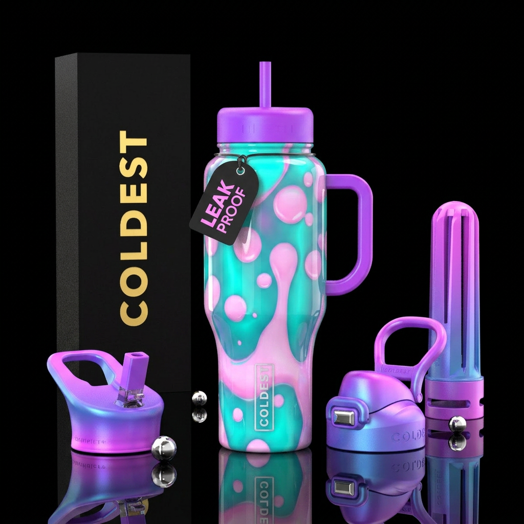 Neon teal, light pink lava lqmp water bottle design