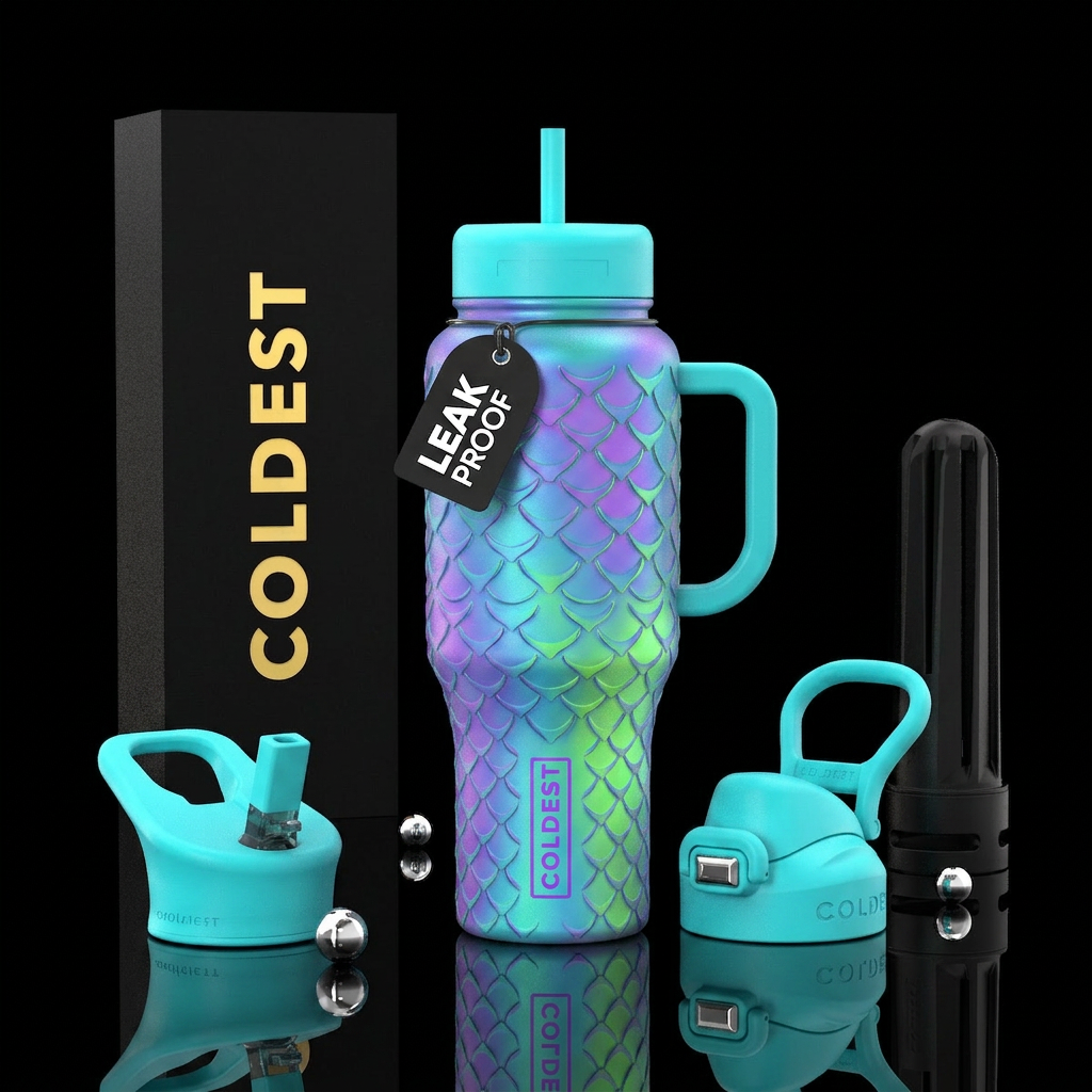 Neon, Matte, Mermaid water bottle design